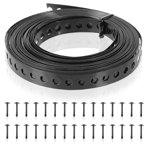 Black Metal Strap with Holes 2/3 Inch × 33 FT 0.6mm Thickness Galvanized Pipe Hanger Strap Metal Strapping with Screws for Plumbing, HVAC and Duct Support