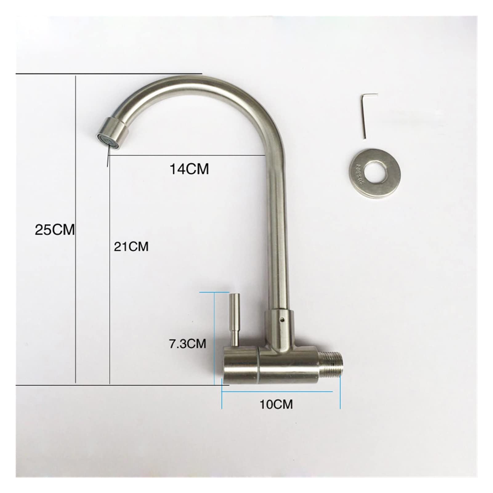 Robinet de cuisine en acier inoxydable 304 durable à bec rotatif unique
