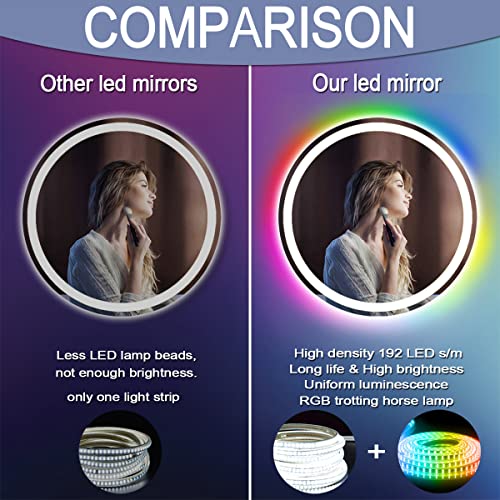 ARUMMA 24 Inch Round LED Bathroom Mirror with Lights 3 Color+ Rainbow RGB 7 Color Changing Backlit Round Lighted Mirror for Bathroom Wall AntiFog 24 Mood Change Light RGB Smart Circle Round LED Mirror by ARUMMA - Used condition - Image 6