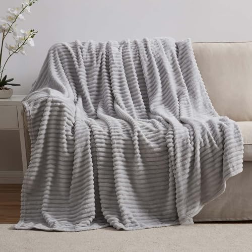 Image of Nestl Light Grey Throw Blanket for Couch - Cozy Warm Fuzzy Blankets for Women, Plush Small Fleece Throws for Girls - Silver, 50 x 60 Inches