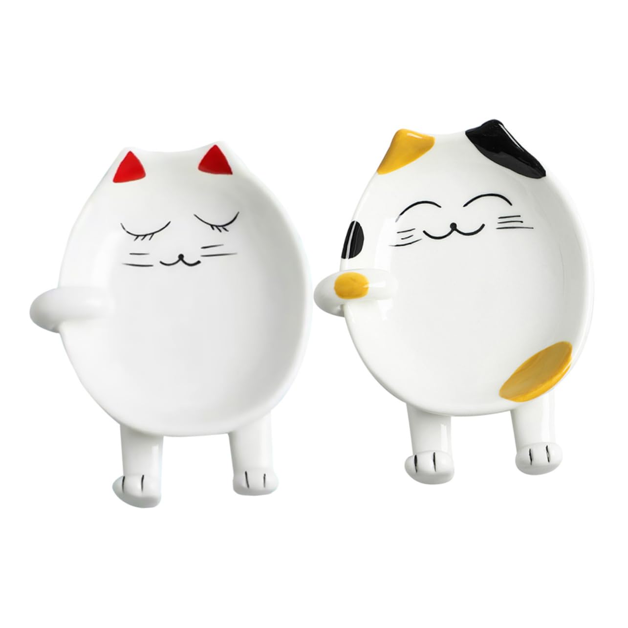 GLEAVI 2Pcs Cartoon Ceramic Pot Cover Holder Practical Cutlery Organizer Cute Utensil Holder for Spoon Lid Rest Fun Kitchen Gadget for Tidy Cooking Spaces Cat