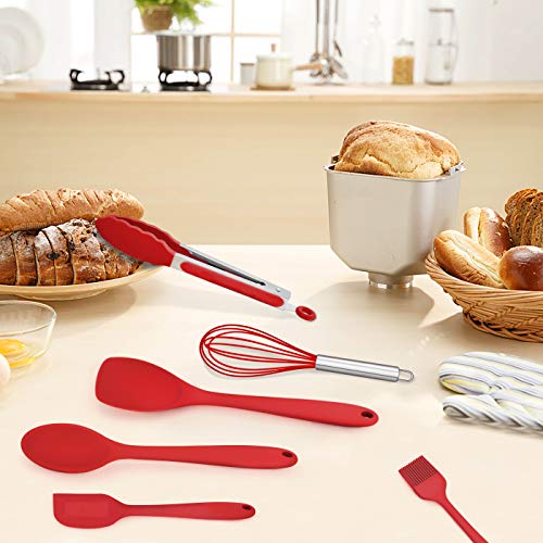 Homikit 11 Pieces Cooking Utensils Set, Silicone Kitchen Utensil Spatula Set For Nonstick Cookware, Red Kitchen Tools Include Whisk Turner Spoon Ladle Skimmer, Heat Resistant, Dishwasher Safe #TOP5