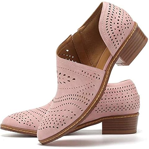 JITUUE Ankle Boots for Women Casual Slip On Loafers Pointed Toe Chunky Block Low Heel Shoes Cut Out Office Dress Comfy Casual Booties(Pink,US 8) Cover