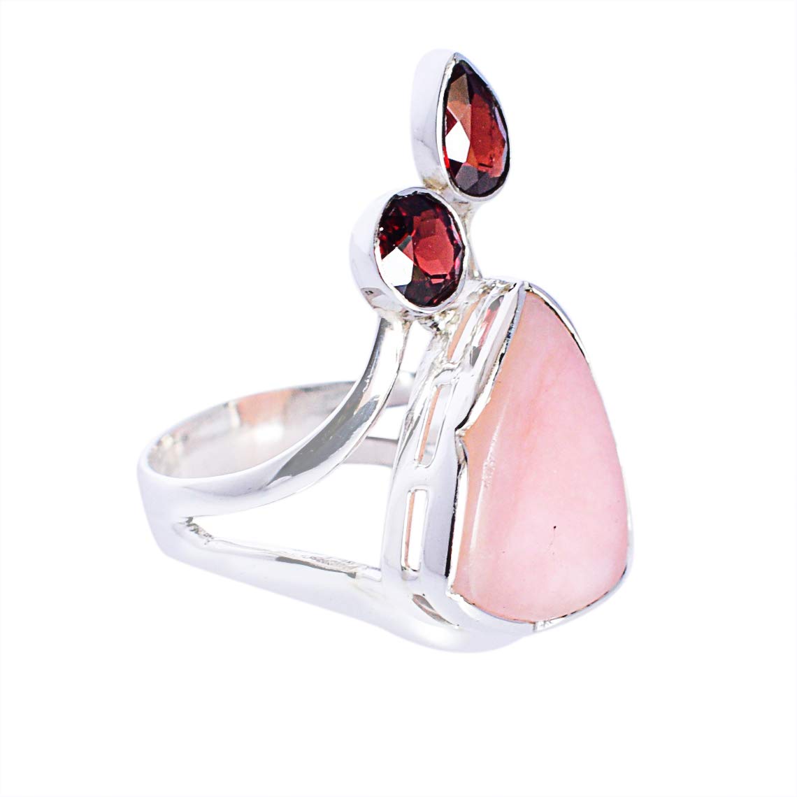 Bague en argent 925 opale rose et grenat faite main d'exception - 8