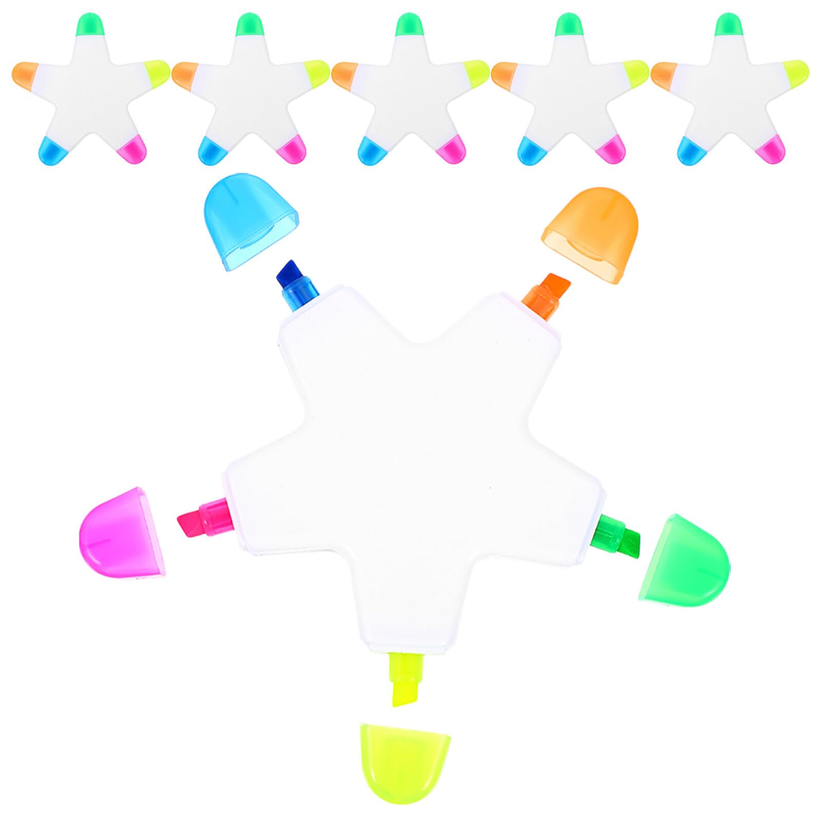 GALPADA 6 Pezzi Evidenziatori Fluo a Forma di Stella, Pennarelli Portatili in Plastica senza Sbavature, Creativi e Giocosi per Casa e Disegno, Set Colorato