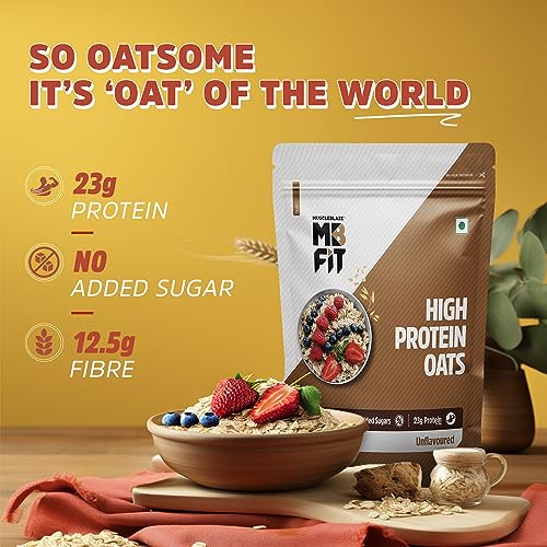 Image of MuscleBlaze Fit High Protein Oats (Unflavoured, 1kg) | 23g Protein | Breakfast Cereals for Weight Management (Pack of 2)
