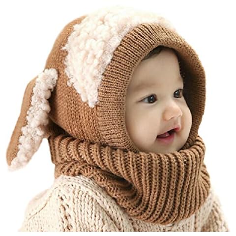 ECHERY Baby Boys Girls Winter Warm Hood Scarves Thick Skull Caps Woolen Earflap Hat Khaki Cover