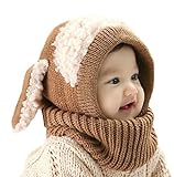 ECHERY Baby Boys Girls Winter Warm Hood Scarves Thick Skull Caps Woolen Earflap Hat Khaki