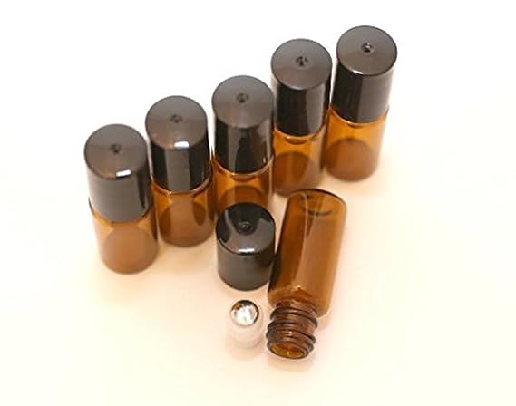 12Pcs 5ml Amber Empty Glass Roll-on Bottles with Stainless Steel Roller Balls and Black Cap for Essential Oil Perfumes Lip Balms