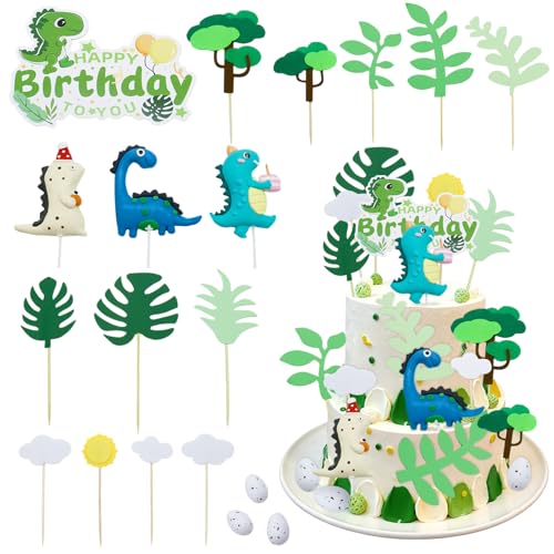 19 Stück Kuchendeko Dinosaurier Set Dino Tortendeko Tortendeko Dinosaurier Dinosaur Cake Topper Dino Geburtstag Deko Kuchen Dekoration für Geburtstag Themed Party