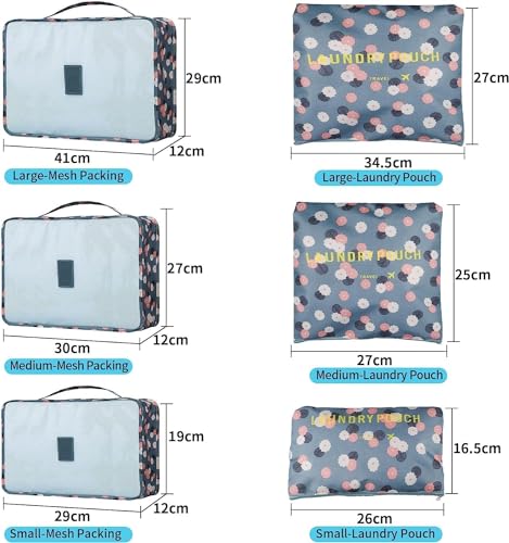 Image of Travel Organizer, Packing Cubes for Travel, Travel Essentials, Toiletry Bag, Packing Bags for Clothes, Travel Organizer for Women, Travel Pouch, Travel Organizer (BLUE FLAWER)