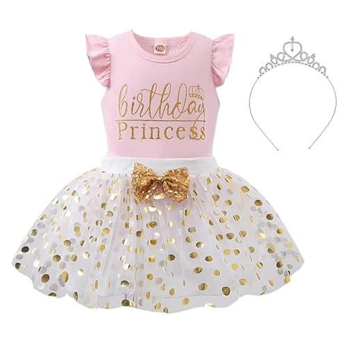 Lyqtloml Toddler Kids Baby Girls Birthday Princess Outfits Dress Vest Sleeveless Shirt Tank Top Dot Mesh Tutu Skirt 2Pcs Summer Skirt Set With Crown #TOP22