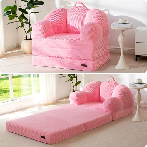 Image of MAXYOYO Folding Sofa Bed, Floral-Shaped Convertible Floor Sofa Couch with Backrest, 2 in 1 Comfy Lounger Bean Bag Chair with Handle, Floor Single Couch for Living Room Bedroom, Pink