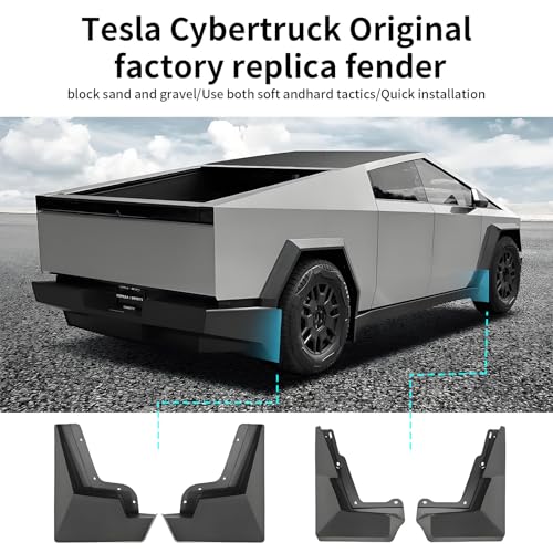 Image of 2025 Cybertruck Mud Flaps Splash Fender Original Cyber Truck Splash Guards Tesla Cybertruck Mud Flaps Rubber No Drilling ABS Material Cybertruck Accessorie 2024 2025