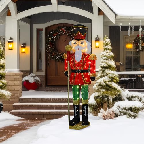 BlueWish 5.9 FT Nutcracker Christmas Decorations Outdoor, 3D Pre-Lit Nutcracker