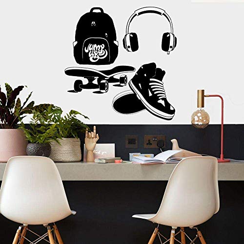 Adhesivos de pared en blanco y negro, colección de elementos juveniles, adecuados para decoración en dormitorios de estudiantes, estudios de música y tiendas de moda. Pegatinas de pared de vinilo de