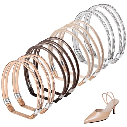 4 Pares Correas Zapatos Desmontables, 13,5 cm Correas para Zapatos Tacón Alto Banda Elástica Zapatos de Encaje Correas Zapatos Tacones de Tobillo de Imitación con Pegatina Antideslizante