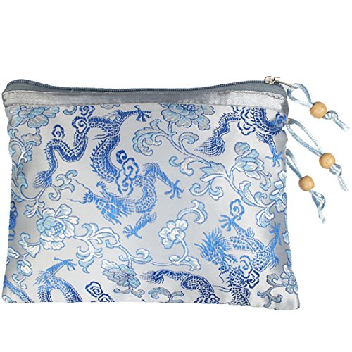 kilofly 2 pc Chinese Silk Brocade 3 Zipper Pocket Tassel Jewelry Bag Gift Pouch - Image 5