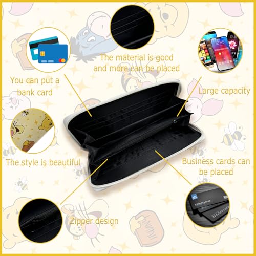 Winnie Wallet for Women, Winnie Birthday Decorations, Cute Cash Clutch Long Billfold with Zipper Coin Pocket Ladies Girls, Modern Design3
