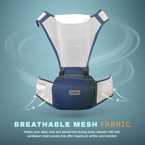 Image of BAYBEE Baby Carrier for 0 to 3 Years with Hip Seat, Breathable Mesh Fabric, 6-in-1 Carry Positions, Adjustable Shoulder Straps & Waist Belt, Max Weight Up to 15 Kgs, Newborn to Toddler Carrying Bag (Blue)