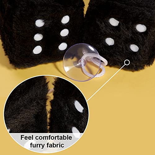 Image of 2.95'' Retro Fuzzy Plush Dice Car Charm Square Rear View Mirror Hanging Ornament Accessories, Black