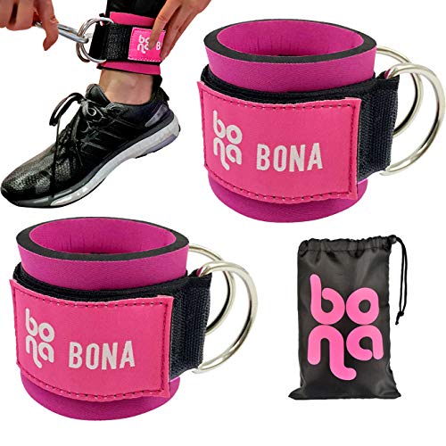 Bona Fitness Ankle Straps for Cable Machines Ankle Cuffs with Carry Bag  Padded Ankle Strap Workout for Kickbacks, Glute Exercises Clurl, and Hip Abductors for Men and Women (Pink)