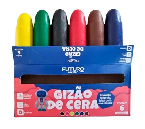 Giz de Cera Jumbo 6 Cores - Futuro Escolar | Gizão Atóxico e Fácil de Manusear para Crianças