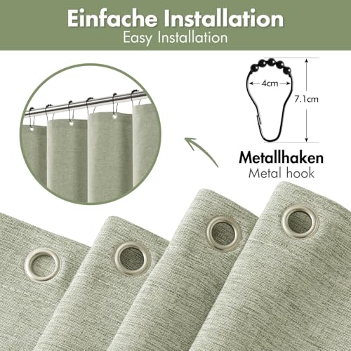 Rideau de douche de luxe en polyester aspect lin épais vert 240 x 200 cm