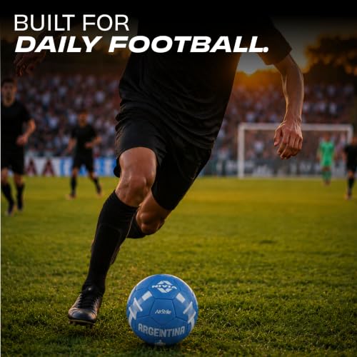 Image of Nivia Airstrike Football (Argentina) Training Ball, 32 Panels, Butyl Bladder, Made for Beginners, to Play On Both Natural and Artificial Grass (Blue, Size-5)