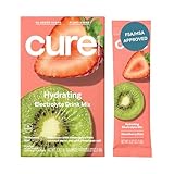 Cure Hydration | Plant-Based Electrolyte Drink Mix | No Added Sugar | Dehydration Relief Powder Made with Coconut Water | Non-GMO | Vegan | FSA & HSA | Box of 8 Packets - Strawberry Kiwi