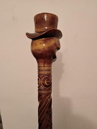 Miniatura 3 de Wooden Skull Designer Head With Cap Hand carved Walking Cane - Premium Wood Carved Walking Stick Cane With Ergonomic Palm Grip Handle - 36" Brown