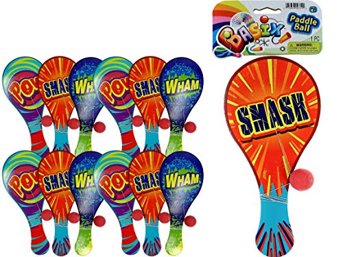 JaRu 23382 Ja-Ru Rainbow Paddle Ball (Assorted Color Pack of 12)