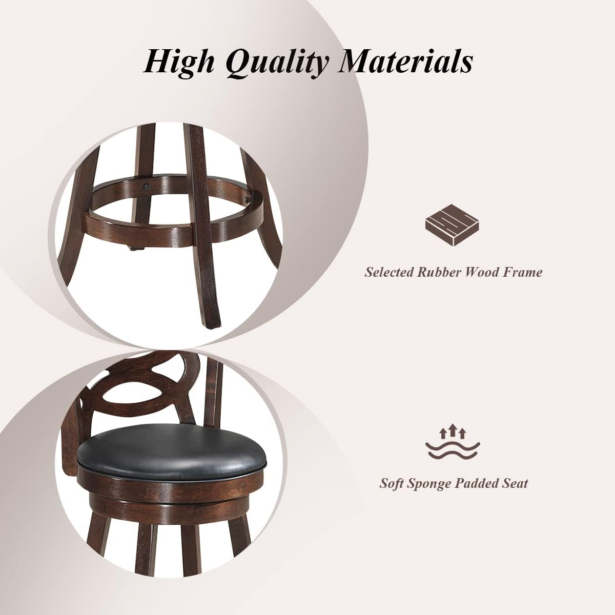 COSTWAY Bar Stools, Counter Height Dining Chair, Fabric Upholstered 360 Degree Swivel, PVC Cushioned Seat, Perfect for Dining and Living Room (Height 24")