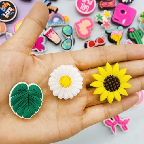 Cute Charms for Bogg Bag Accessories, 50PCS Cute Summer Beach Preppy Hippie Horse Pink Peace Butterfly Cowgirl Decoration Bag Charms for Rubber Tote Beach Bags Perfect Gifts for Girls Women2