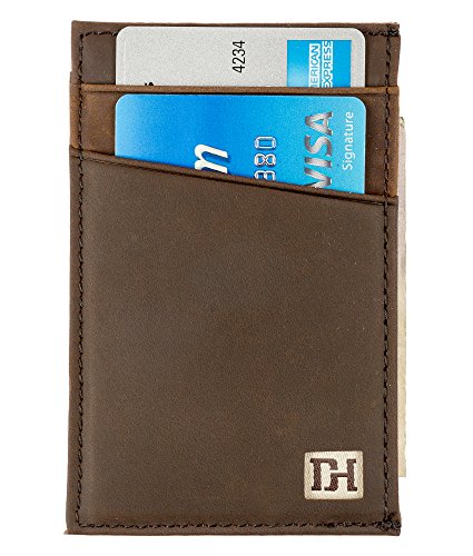 Slim Leather Wallets for Men - Credit Card Holder Front Pocket Wallets for Men - Thin Mens Wallets (Brown Leather/Brown Thread)
