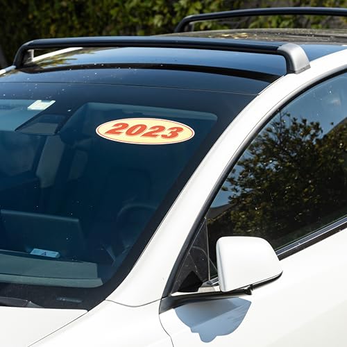 Image of 2023 Car Model Year Windshield Stickers | 14 inch x 5.5 inch Oval Stickers for Car Dealerships, Vehicle Windshields (Pack of 12)