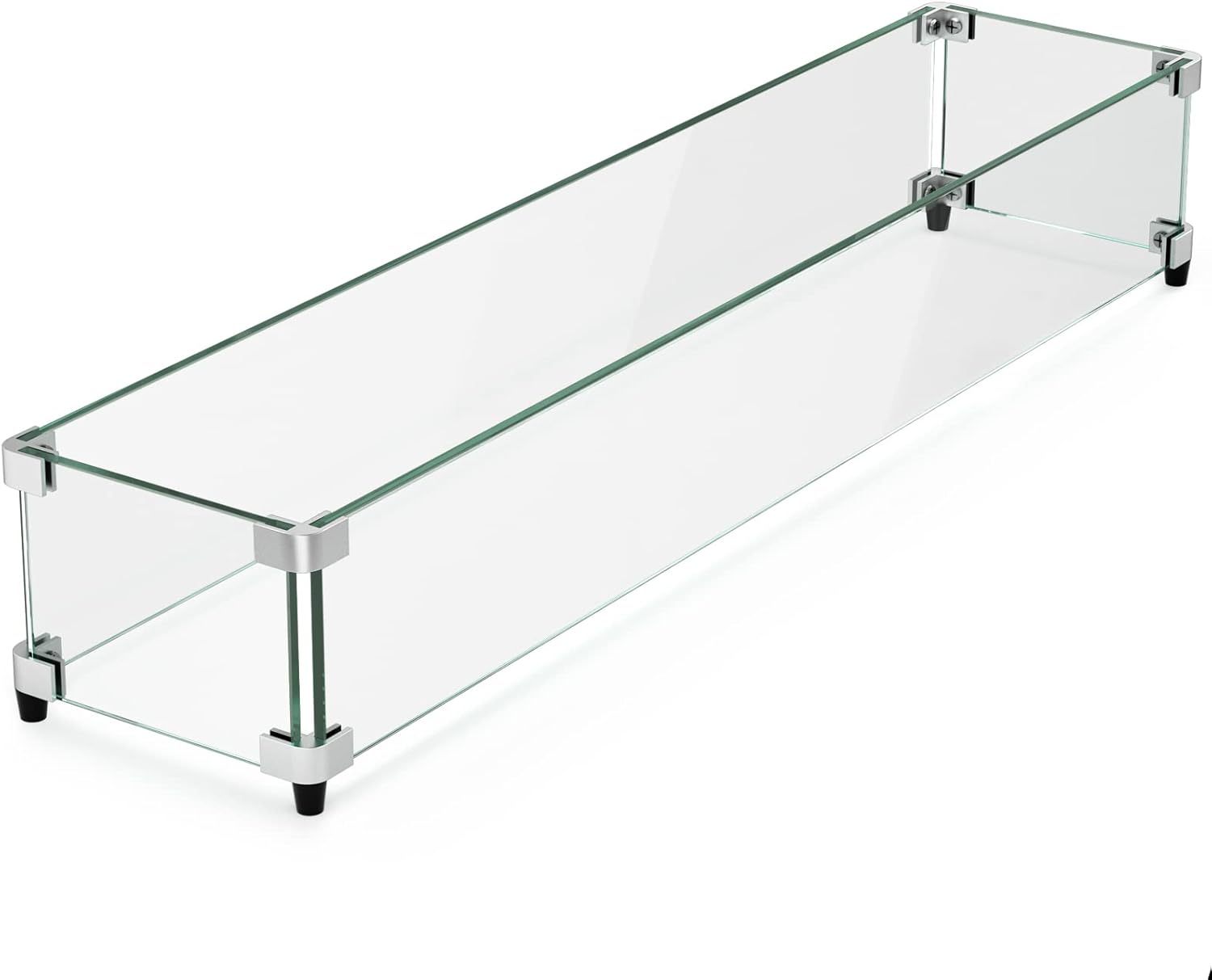 GASPRO 38.5 x 7.5 Inch Glass Wind Guard for Rectangular Fire Pit Table, Thick and Sturdy Tempered Glass Panel with Hard Aluminum Corner Bracket & Rubber Feet, Easy to Assemble 38.5 x 7.5 x 6 Inch