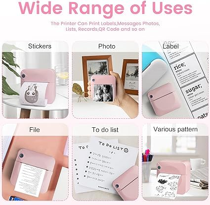 Image of Careflection Mini Pocket Printer,Portable Thermal Printer for Label,Text Memo,Receipt,Sticker,Photo Printers, BT Inkless Printing, Wireless Bluetooth Printer Compatible with iOS and Android (Pink)