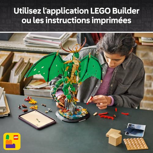 LEGO Ninjago Le Dragon Gardien - Maquette de Figurine de Dragon Articulée - Minifigurine de Maître WU & Présentoir Pittoresque Imitation Roche - Cadeau pour Garçon dès 14 Ans 71847