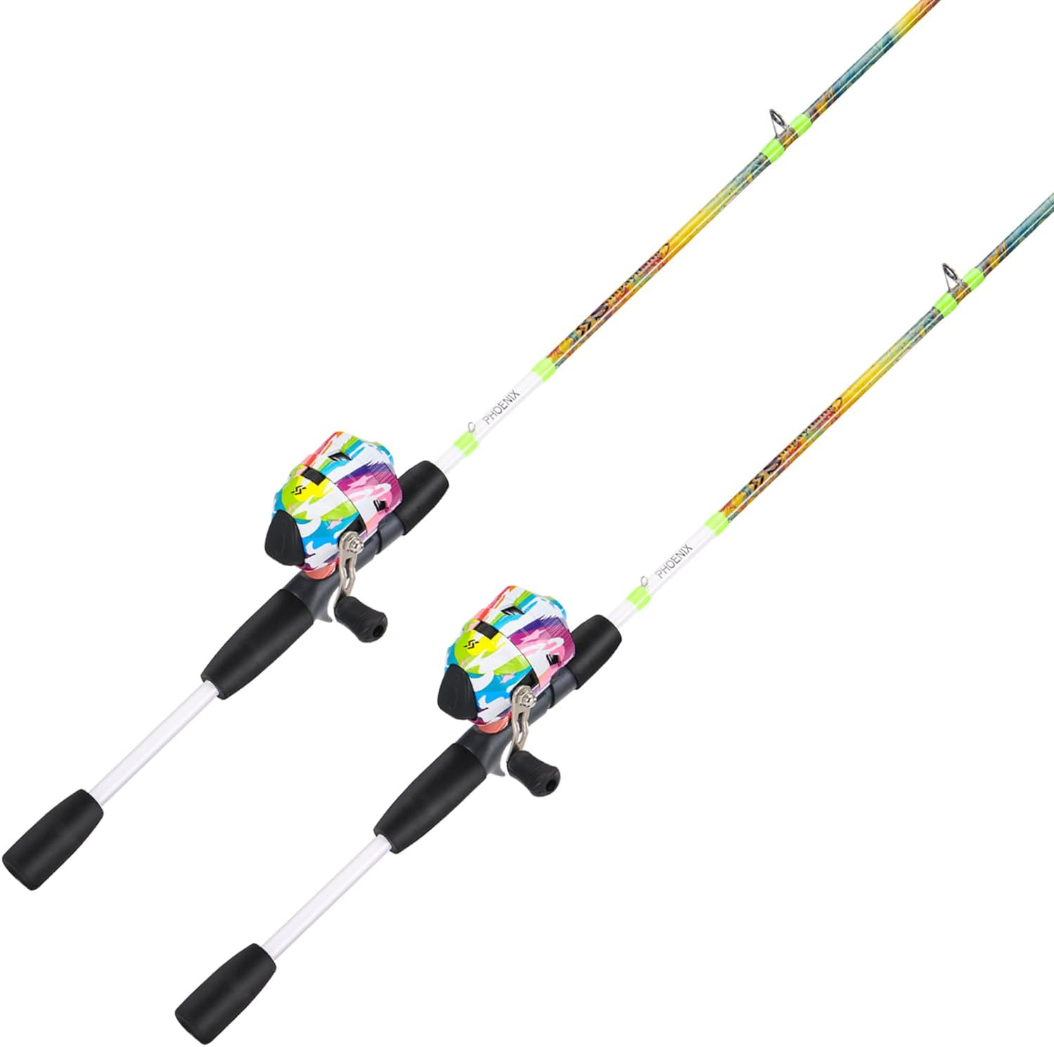 Sougayilang Spincast Reel Fishing Rod Combos,5'6" 2-Piece Fiberglass Rods with EVA Handle, Quickset Anti-Reverse Fishing Reels(1Pack/2Pack)
