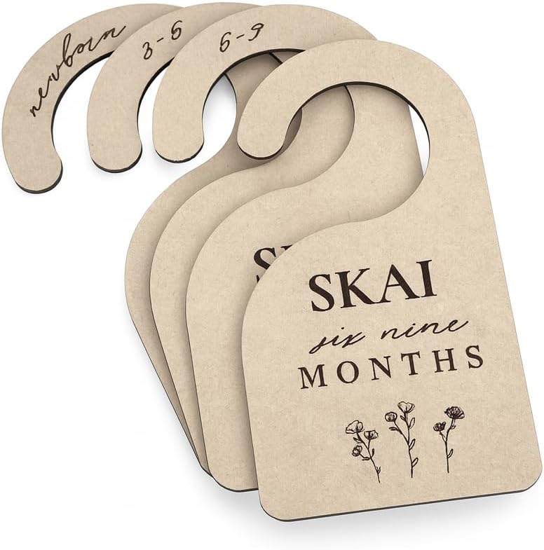 Personalized Nursery Closet Dividers – Custom Name, Laser-Engraved Baby Closet Organizers – Wooden Wardrobe Size Separators for Newborn to 24 Months