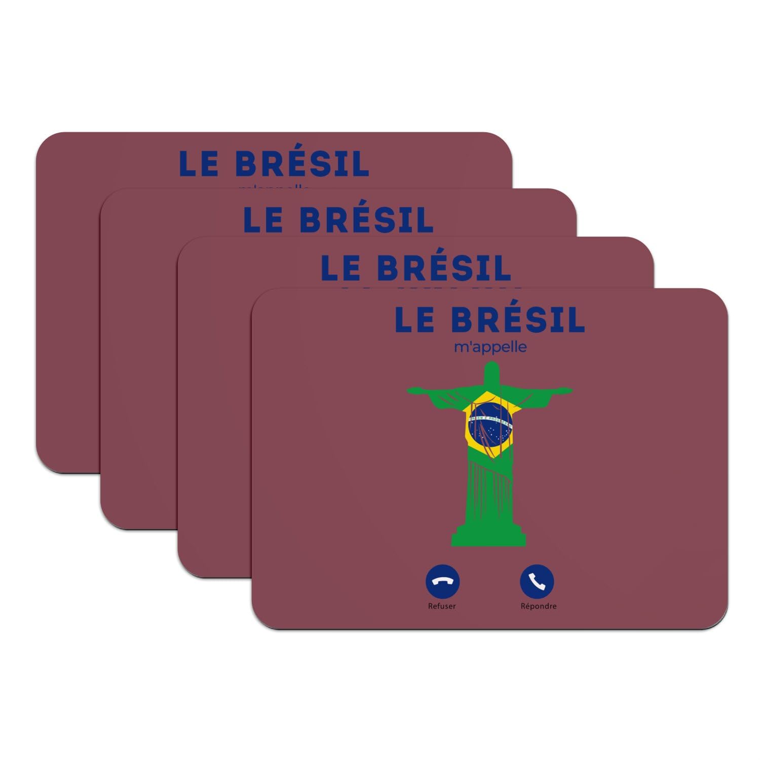 Set de table Brésil Rio grand format 4 pièces rouge en caoutchouc protecteur antidérapant