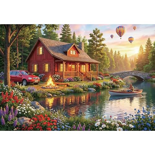 Nattork Jigsaw Puzzles 2000 Pieces for Adults Families Mountain Cabin Pieces Fit Together Perfectly