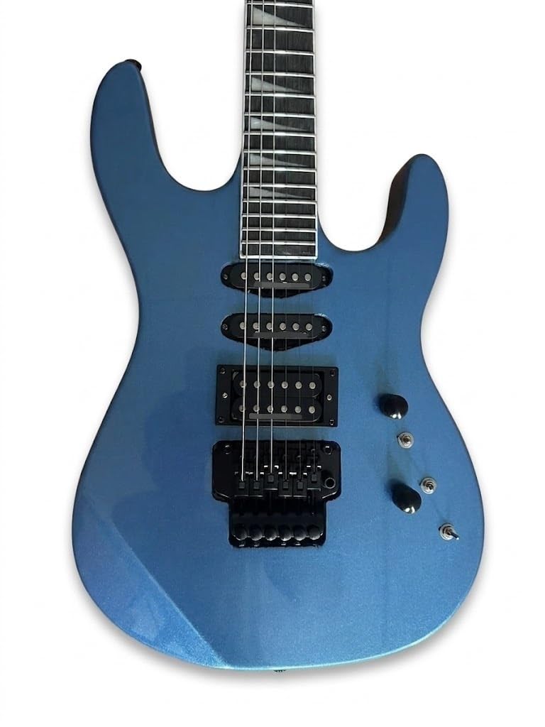 Chitarra elettrica a corpo solido, stile Shredder blu ghiaccio metallizzato con pickup HSS e tremolo bloccabile, 6 corde full size for hard rock (Guitarra Eléctrica)