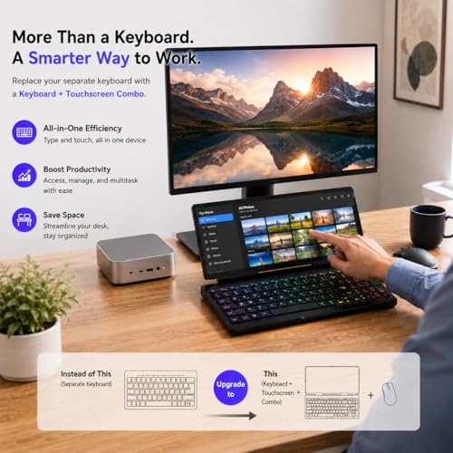 Image of 12.8 inch Portable Touchscreen Keyboard, Screen Extender with Silent Keyboard, USB-A Type-C Monitor for Laptop, Desktop, Mini PC, MacBook(Driver Need)