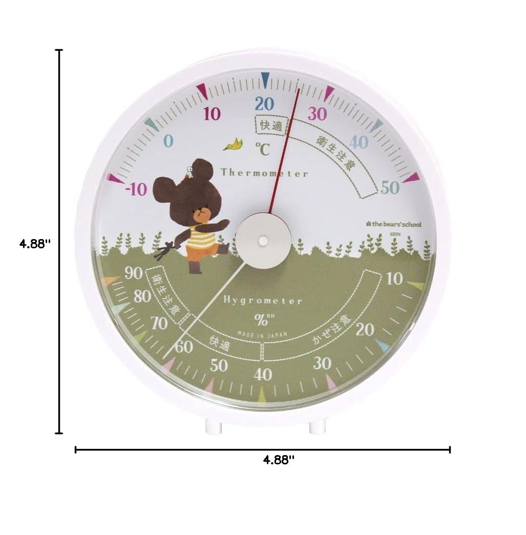 EMPEX Empex Weather Meter, Bear's School, Temperature and Hygrometer (Round), 4.9 x 4.7 x 1.1 inches (124 x 120 x 27 mm)