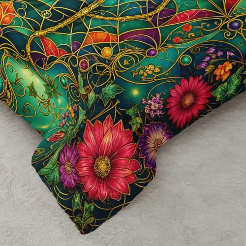 Image of AILONEN Twin Comforter Set 3 Piece, Emerald Spider Web Floral 3D Printed Bedding with 2 Pillowcases, Soft Lightweight Microfiber Ornate Decor for Compact Bedroom