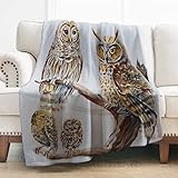 Levens Owl Throw Blanket Gifts for Women Girls, Farmhouse Retro Print Decor for Bedroom Living Room