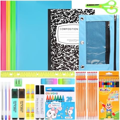 82 Pieces Back to School Supplies Kit for Kids K-12, School Essentials Supplies Set Bulk for Girls, Boys, Teachers. Includes Crayons, Pencils, Folders, Notebooks and Much More for Students All Ages Cover