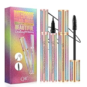 QIC Starry Sky Mascara & Eyeliner Set,4D Silk Fiber Eyelash Mascara with Liquid Eyeliner Kit Waterproof,Sweat-proof,Smudge-proof,Long Lasting,Quick-drying,Perfect Eyes Makeup Set, 2 Piece Set